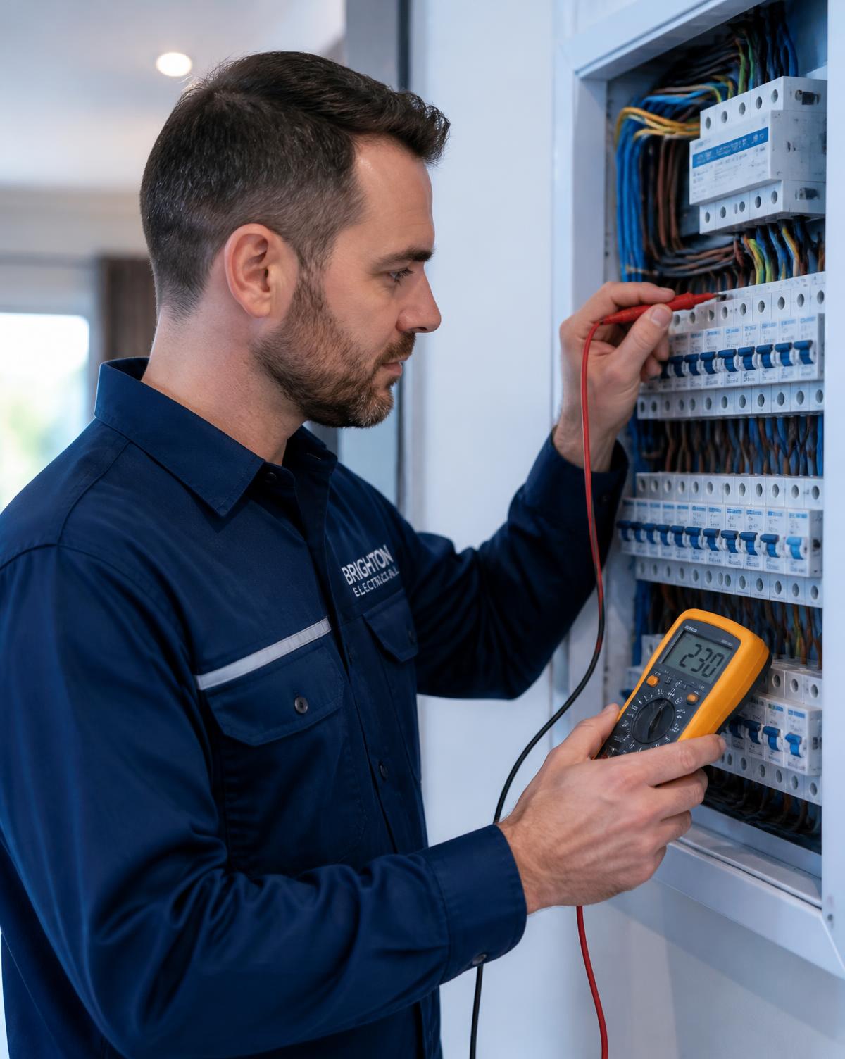 Electrician testing a residential switchboard