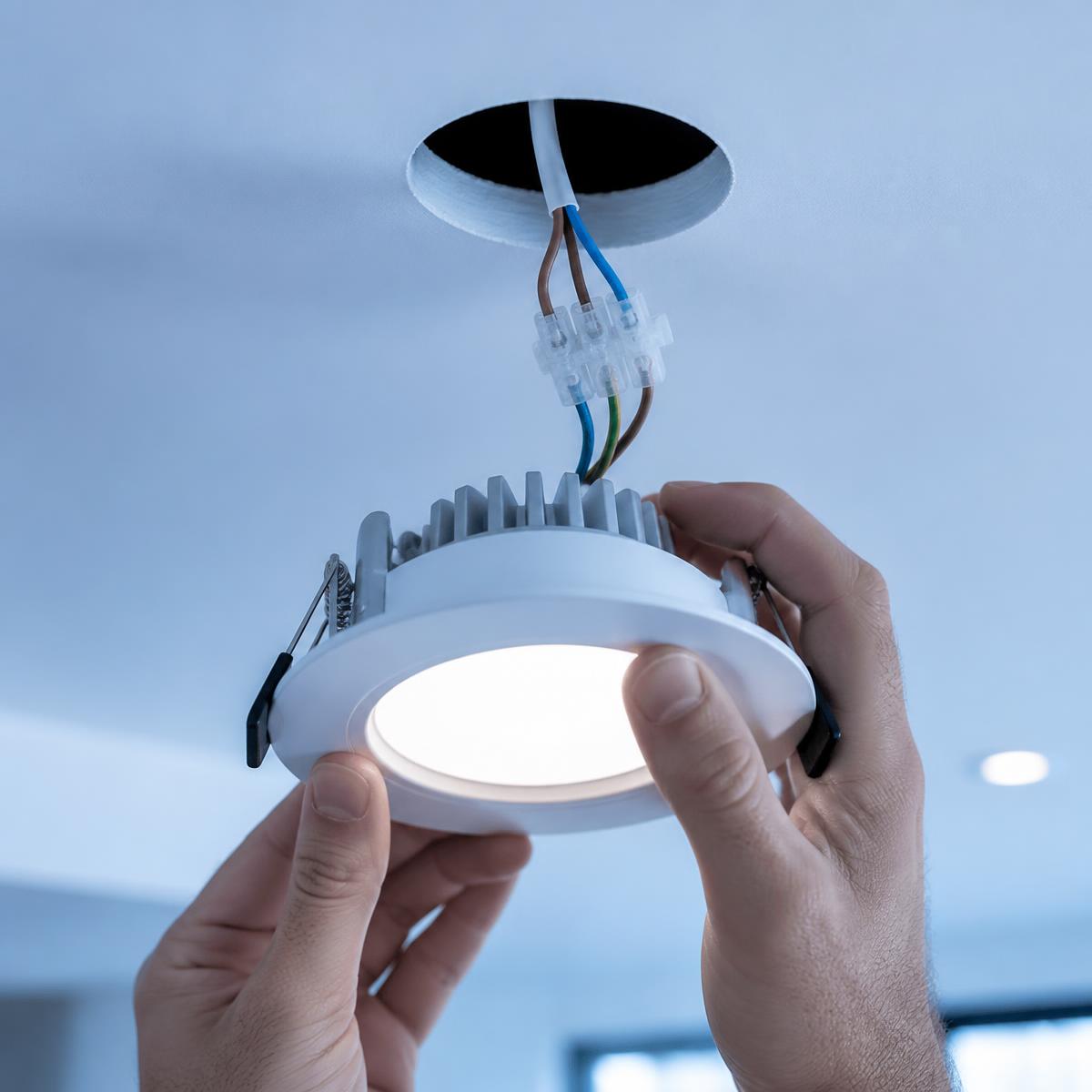 Electrician installing an LED downlight
